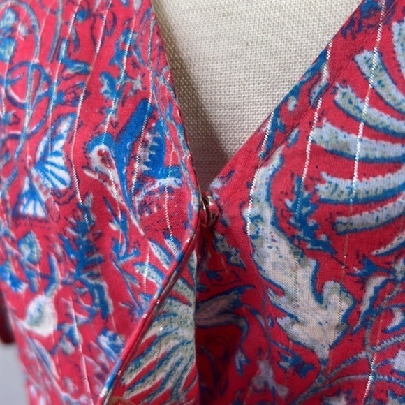 LUCKY BRAND Women’s Floral Red Blue Cold Shoulder Baby Doll Top Sz S - Picture 8 of 11